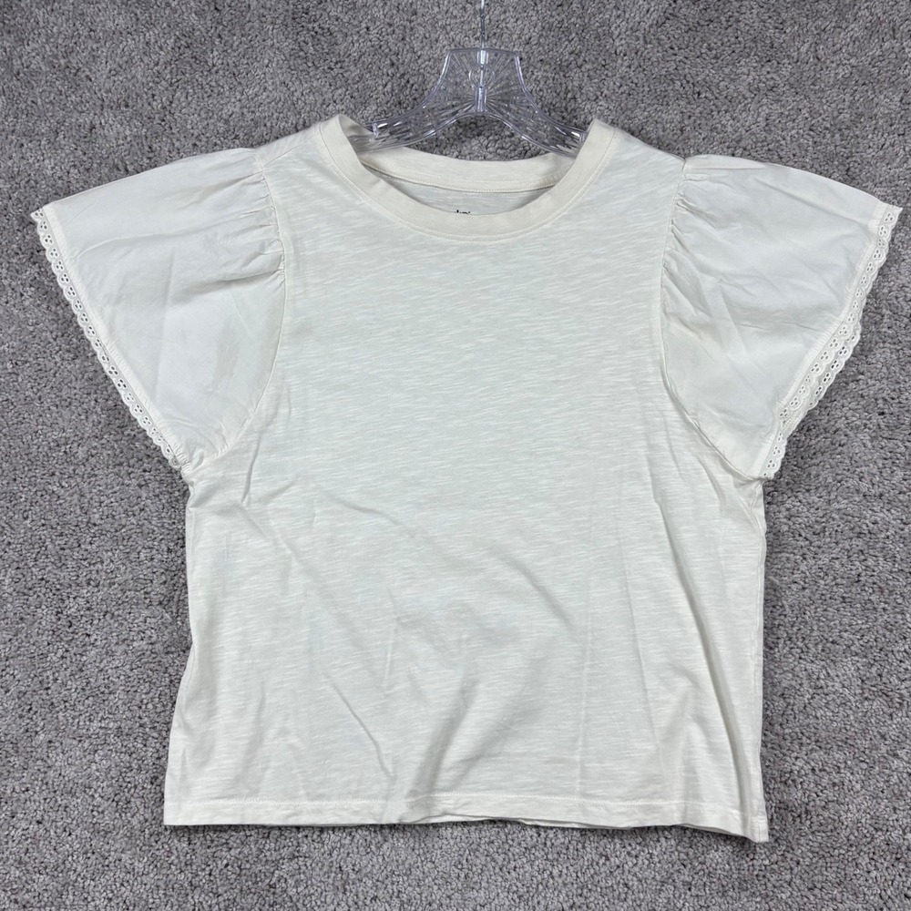 Dip Womens Ivory Organic Cotton Flutter Eyelet Sleeve Slub‎ T-Shirt Size M 4064